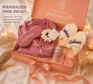 Taniri Personalized Bridesmaid Proposal Gift Box Premium, Bridal Party Gift Set with Custom Slippers, Satin Pajama Set, Sleep Mask, Scrunchie and Mug, Ready to Gift Bridesmaid Box, Wedding Proposal Set, Party Gift Packs