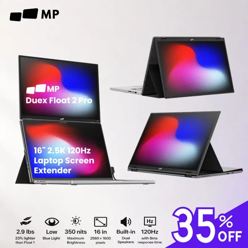 Mobile Pixels Duex Float 2 Pro 16" 2.5K 120Hz Portable Monitor, Laptop Screen Extender with Magnetic Built-in Kickstand, High-Resolution Display, USB C/HDMI Plug & Play for Mac/Windows/Switch Workfromhome
