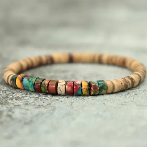 Vintage Wooden Beaded Bracelet, Boho Style Jewelry for Men, Fashion Accessories for Party, Daily Clothing Decor, Trendy All-match & Exquisite Jewelry for Birthday Gift, Stretch Bangle, Fashionable Bracelet, Bohemian Bracelets, Boho Style Bangles