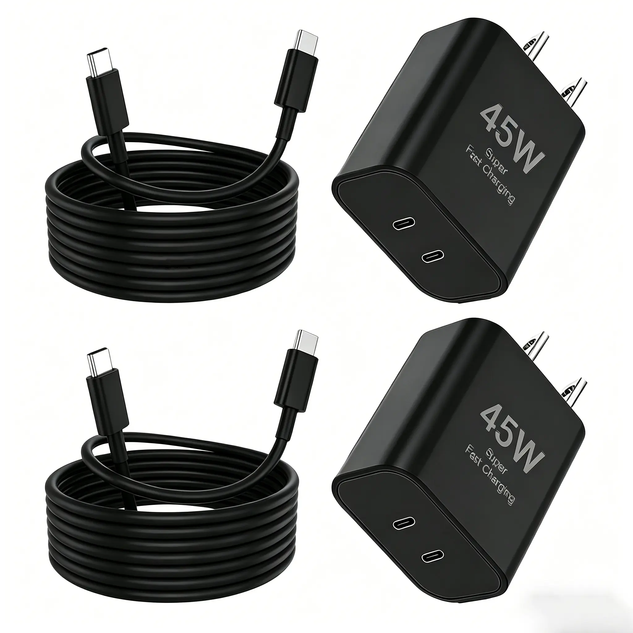 2Port 45W Ultra-Fast Charging Type-C Charger, 1/2-Pack 45W super USB-C Charger, Compatible for Android Phones, Fast Charging for Samsung Galaxy S26 Ultra/S26+/S25/S24 Ultra/S23+/S22/S20/Note10+/Tab S9, Includes a 6.6-Ft Type-C Cable, Smartphone, Plug Devi
