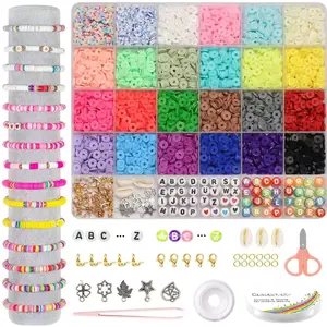 Clay Beads Bracelet Making Kit 3800 Count Polymer Flat Beads for Heishi Beads Friendship Bracelet DIY Crafts Gifts for Girls 6-12 with Charm Kit