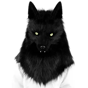 Furry Head Mask Animal Wolf Dog Plush Faux Fur Masks for Halloween Masquerade Cosplay Costume Props
