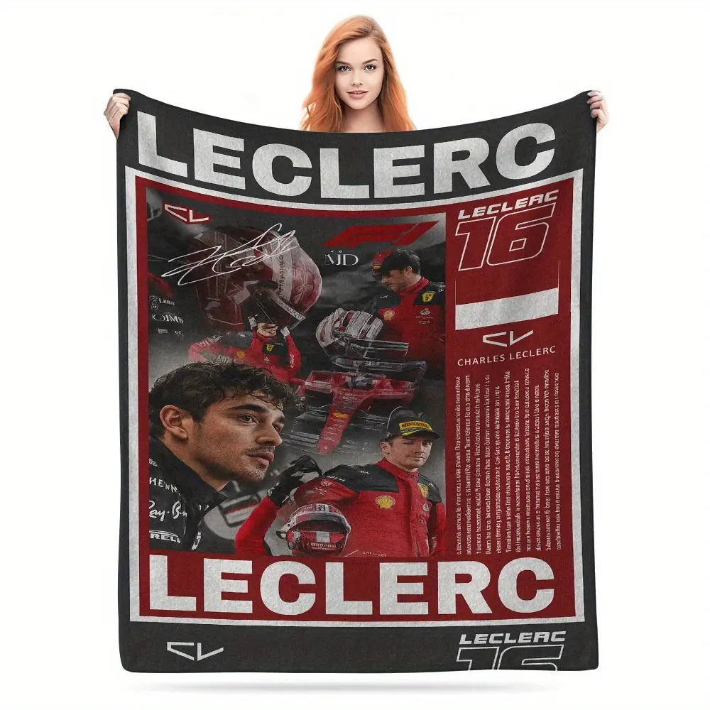 Charles Leclerc racing-themed print flannel blanket - soft and comfortable, perfect for sofas,beds,travel,and picnics;a suitable gift for all seasons