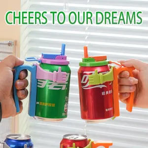 12oz Soda Can Lid and Stand with Handle Straw Lid, Easy Grip, No Leak, Suitable for Soda Beer Seltzer, Durable Drinkware Accessory