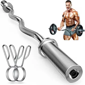 47" Olympic EZ Curl Bar Heavy Duty Bicep Bar for 2” Weight Plates Perfect for Home Gym Hip Thrusts Squats Weight Lifting Standard Barbell Glutes Workout Equipment