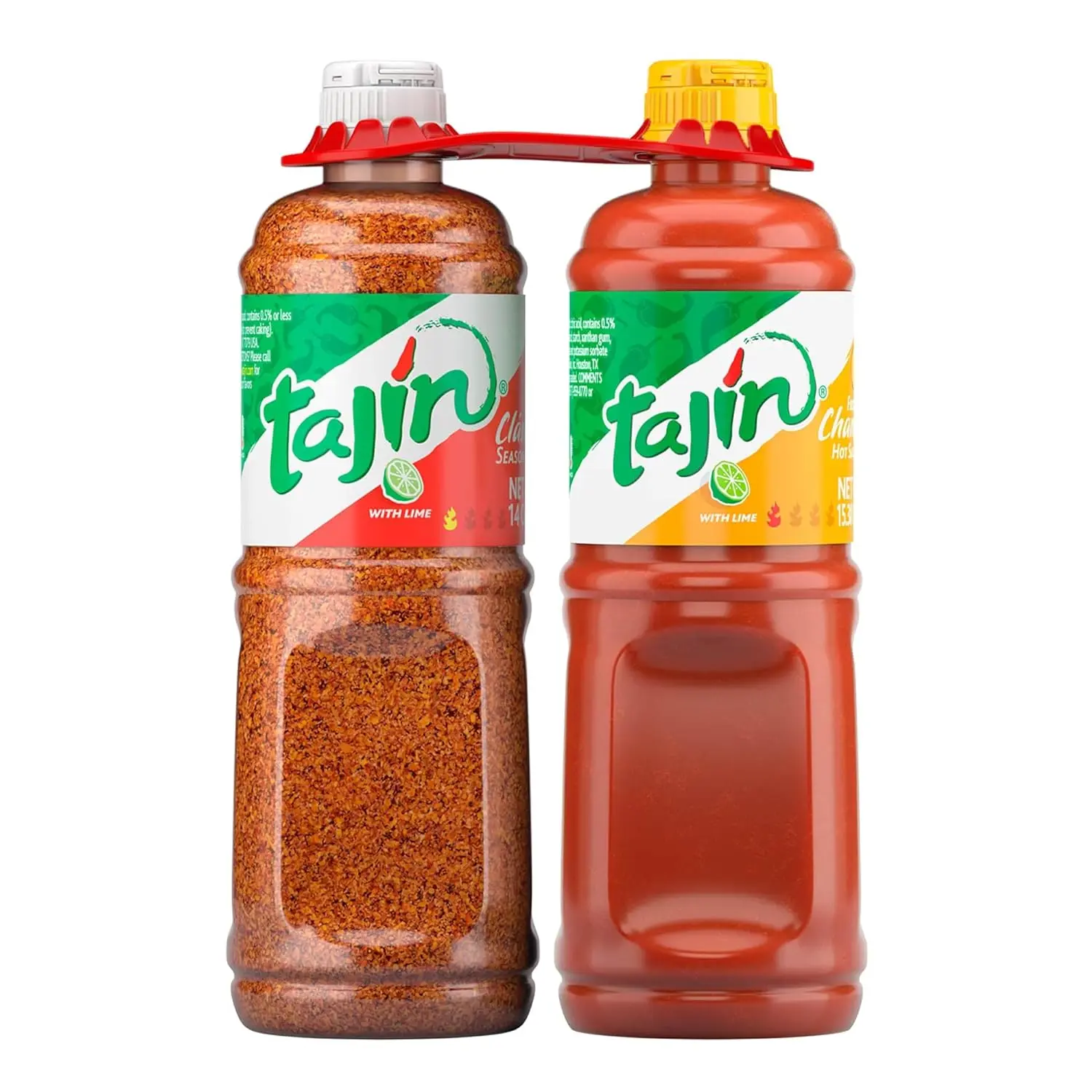 Tajin Clásico Seasoning 14 oz and Tajin Fruity Chamoy Sauce 15.38 oz, Mexican Chile Lime Seasoning and Fruity Sauce for Snacks, Fruit Cups, and Drinks (Pack of 2)