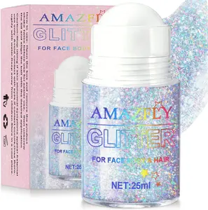 Roll-on Holographic Body Glitter Gel for Face and Hair, Chameleon Color Changing Glitter Gel Under Light, Chunky Mermaid Sequins Shimmer Makeup for Halloween Party Rave Accessories (Rainbow)