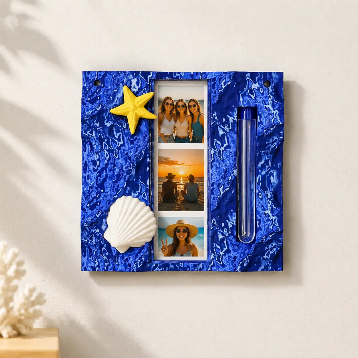 3D Ocean Photo Strip Frame + Tube | Holds 2x6 Photo Booth Strips | Starfish Shell Beach Decor whimsical gifts