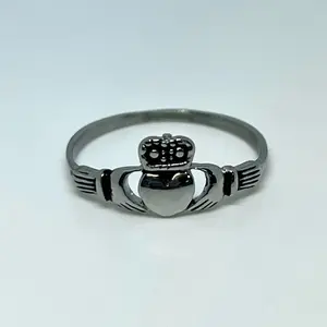 Stainless Steel Claddagh Ring – Silver-Tone Irish Symbol Band