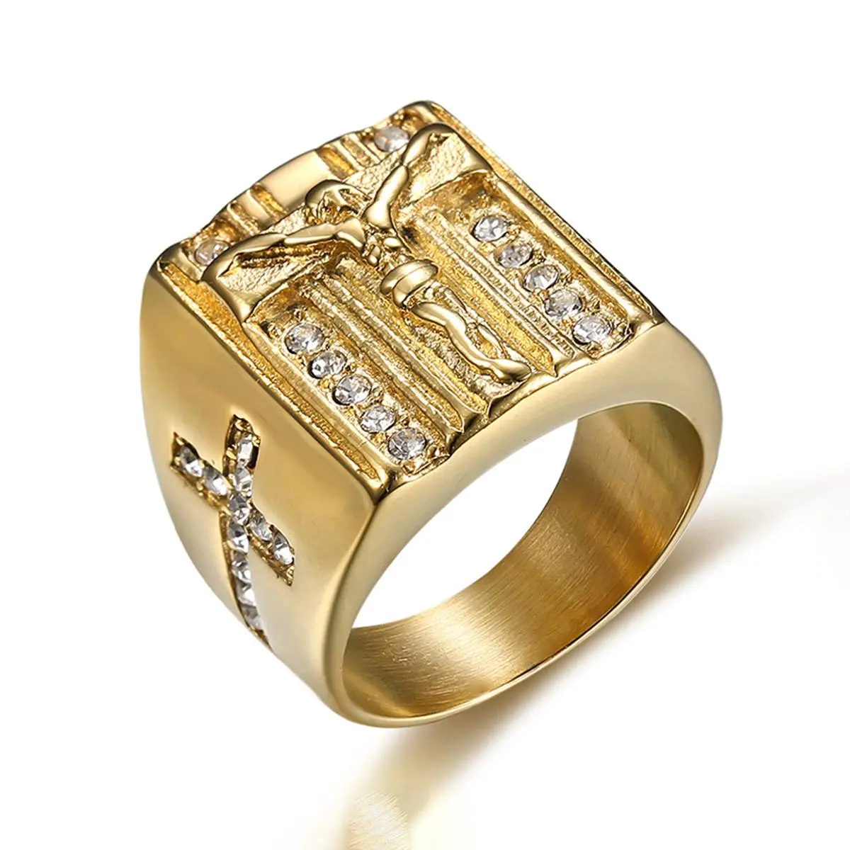 Men's Multi-Size Stainless Steel Statement Ring - Luxury Hip Hop Punk Style, Exquisite Synthetic Zircon Cross Motif, Elegant Casual Ring, Ideal for Thanksgiving & Easter Gifting, Fashion Costume Jewelry Accessory, Statement Rings