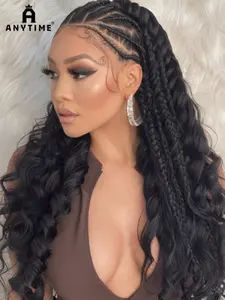 26 Inch Deep Wig, Synthetic Braids, Lace Front Wig, Natural Deep Wave Curl, Bohemian Style, Elegant Hairstyle for Women