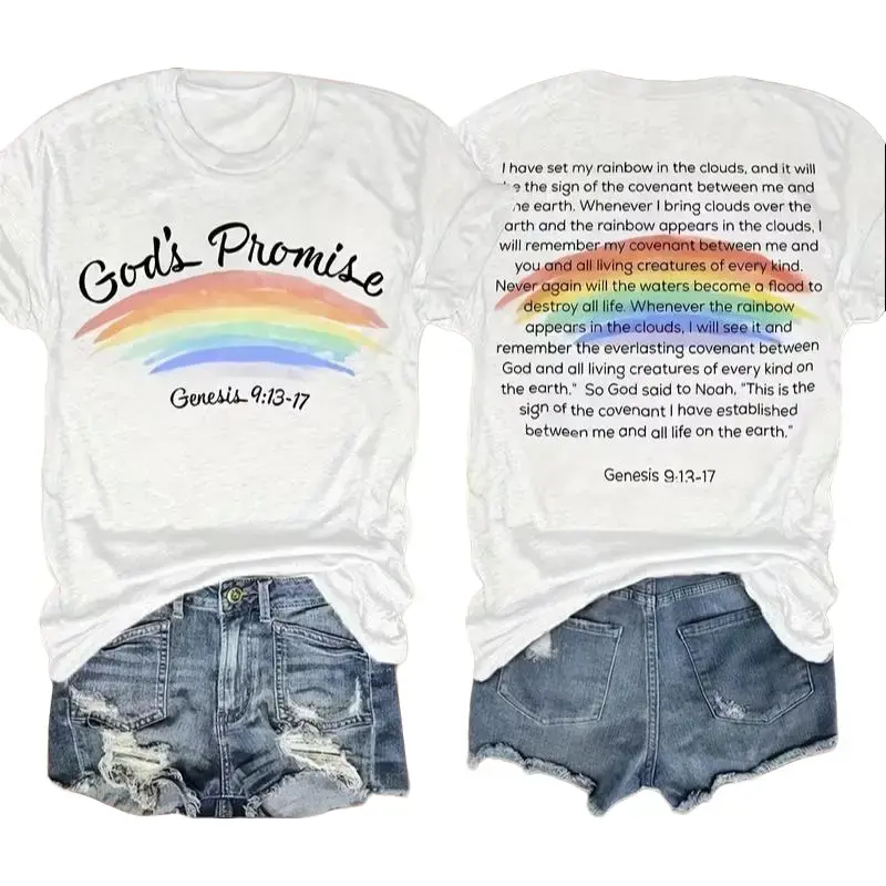 Men's Genesis 9:13-17 Double-Sided Print T-Shirt, Vibe-Infused, Fitted, Colorful Rainbow Design, Everyday Wear Top,summerwins