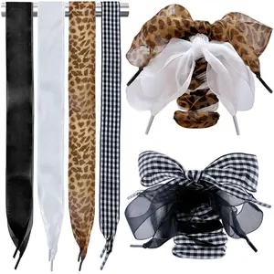 4 Pairs Shoe Laces for Sneakers,Fashion Soft Satin Ribbon Shoelaces for Women Girls,Casual Shoes Shoestring