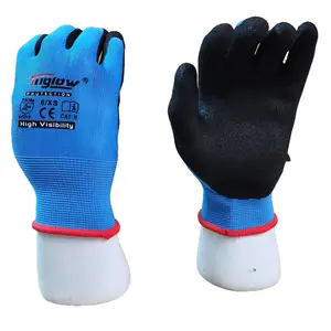 Tuglow 12 Pair Diesel BLUE Safety Gloves Sandy Foam Coated for Grip Knitted Liner Breathable for Comfort & Protection