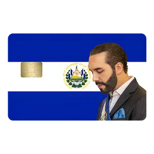 El Salvador flag with bukele debit card sticker