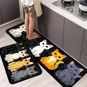 Cute Kitten Pattern Kitchen Mats: Non-slip, Durable, and Comfortable for Home, Office, and Bathroom - Available in Various Sizes Kitchen Floor Mat