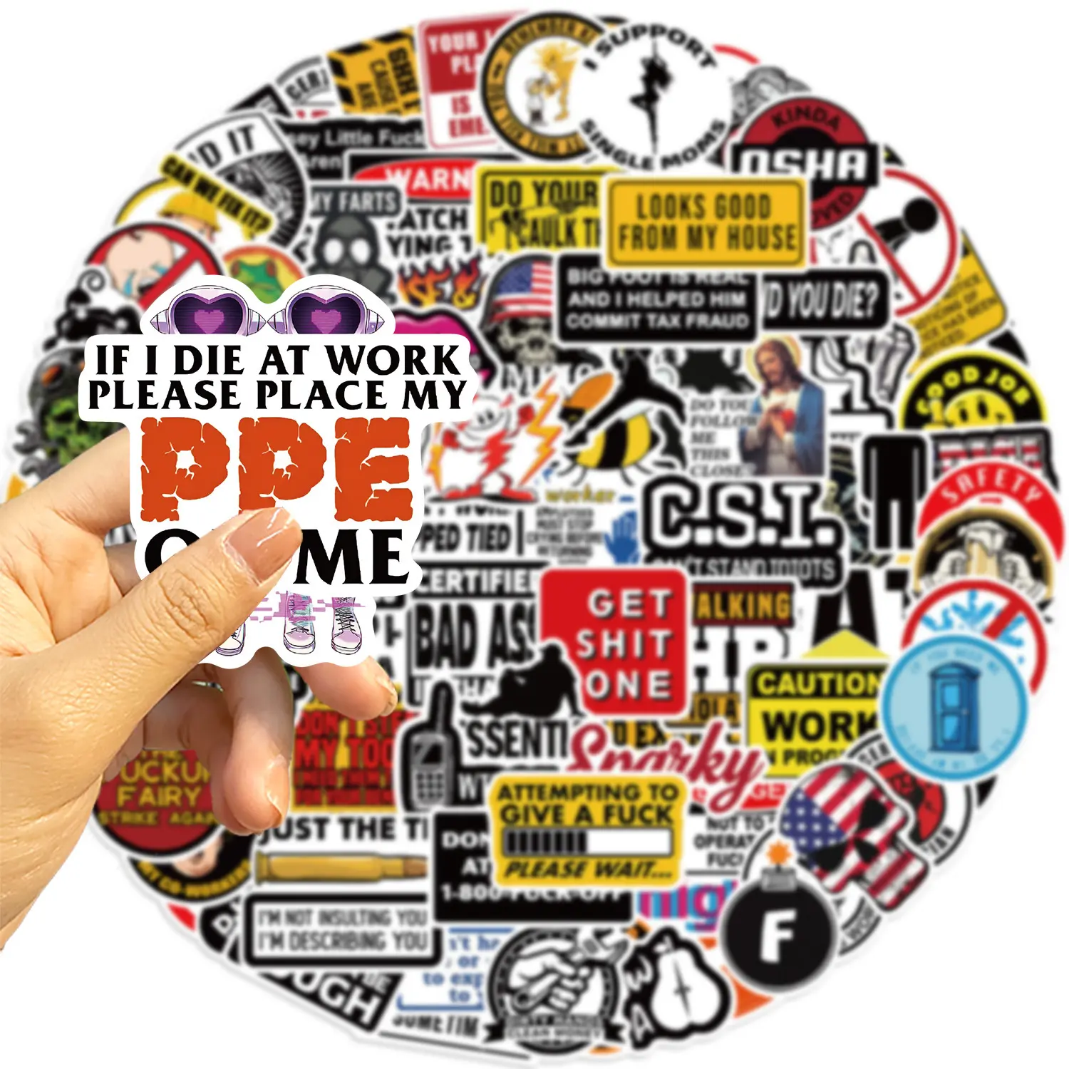 3D UV DTF 100 Sheets Helmet Stickers, Sticker Set, Funny Waterproof Vinyl Decals, Perfect for Toolboxes and Helmets, Ideal for Mechanics and Construction Workers