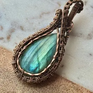 Flashy Teardrop Labradorite Wire Wrapped Pendant