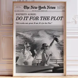 Retro New York Trends Wall Art Black and White Newspaper Poster Do It for The Plot Prints Funky Feminist Posters Trendy College Wall Decor for Bar Cart Hot Girl Dorm Room Decorative, Magazine Bar Cart Print Photo Ornaments