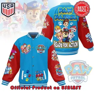 Paw Patrol Varsity Jacket Kids Cartoon Fans, Ready for Action Design, Fun Streetwear Baseball Jacket Gift