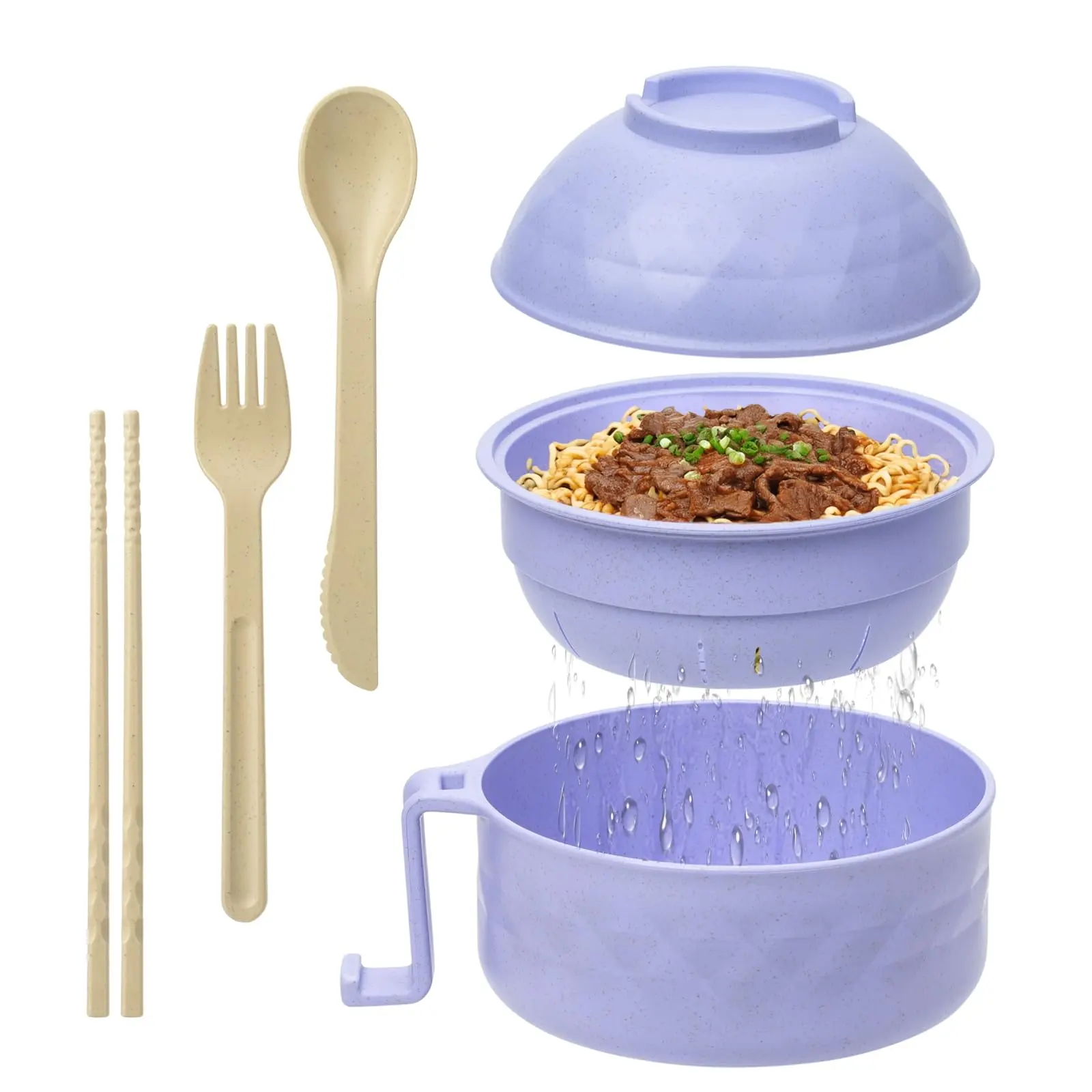 6PC/Set Microwave Ramen Bowl Set, Ramen Noodle Cooker with Lid & Handle,Perfect for Home, Office, Dorm, or College Tableware