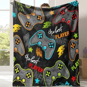 Gamepad Pattern Flannel with Storage Bag, 1 Count Soft Throw Blanket for Sofa, Bed, Couch, Warm & Comfortable Blanket for Home, Travel, Camping, Office, Flannel Throw Blankets, Lightweight Flannel Blanket
