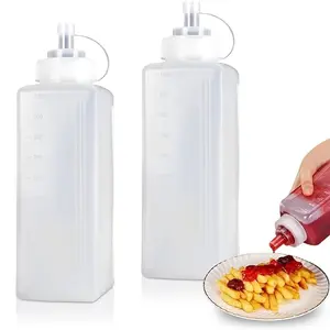 2-Pack 1000ML Squeeze Bottles with Wide Mouth - Plastic Seasoning Condiment Dispenser for Olive Oil, Sauces, Ketchup, Honey & Baking - Versatile Sauce Bottles with Caps