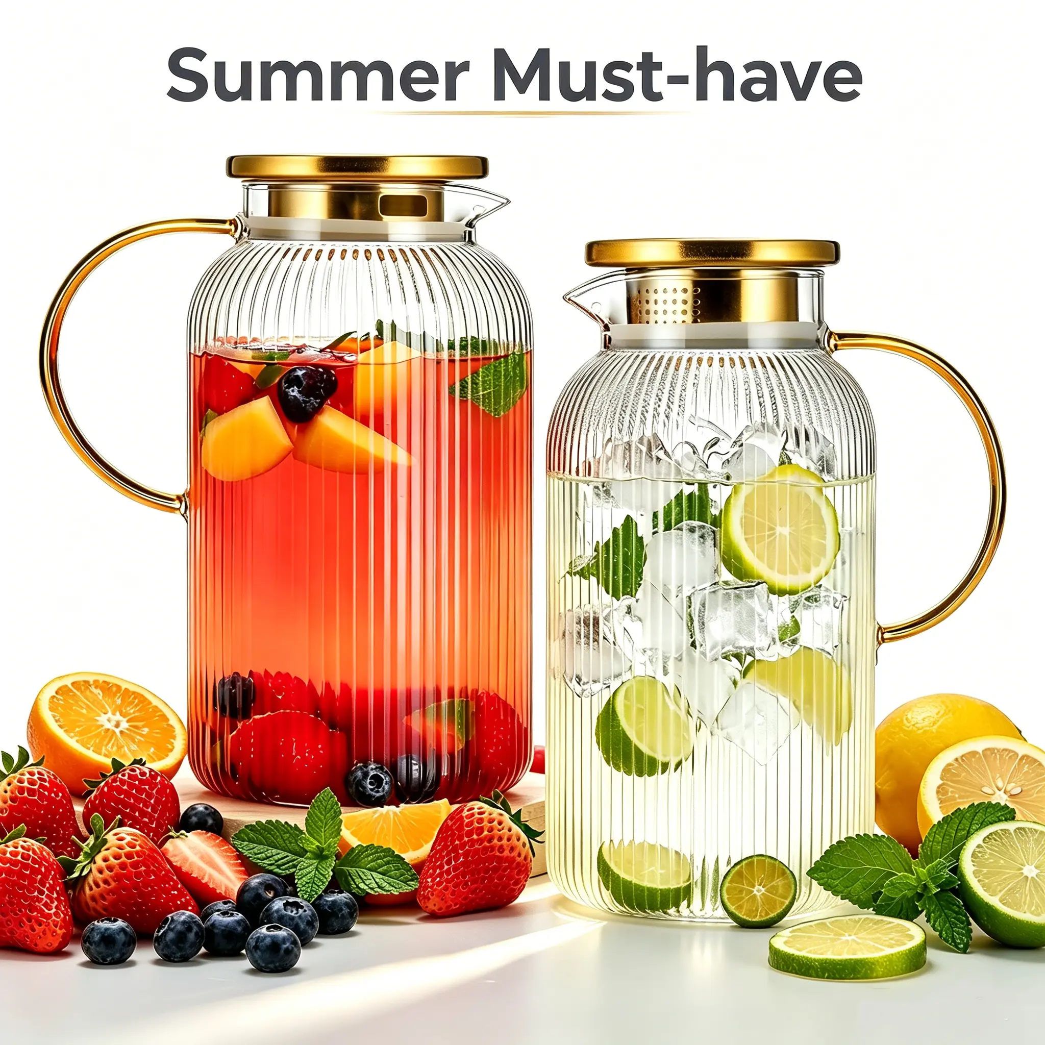 68 oz/2L Vintage Heat-Resistant Glass Pitcher with Lid, Wide Mouth, Steel Strainer & Silicone Seals, Traditional Mason Jar Carafe for Cold Brew, Lemonade, Housewarmings Home Storage Jar，summer drinks
