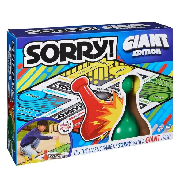 Sorry! Giant Edition Board Game, Classic Family Game for Kids and Adults, Oversized Fun for Family Game Night, 2–4 Players, Ages 6+