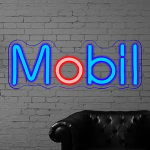 Mobil Sign LED Neon Sign,Vibrant Wall-Mounted Car Art Neon Light, USB Powered, Room, Car Shop, Garage, Man Cave, Gas Station, Interior Led Lights