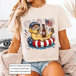 Comfort Colors Boxy Tee Yellow Lab Dog Graphic Tee Cropped Shirt Womens USA Flag Puppy Shirt 4th of July Vintage 90s Aesthetic Dog Lover Gift