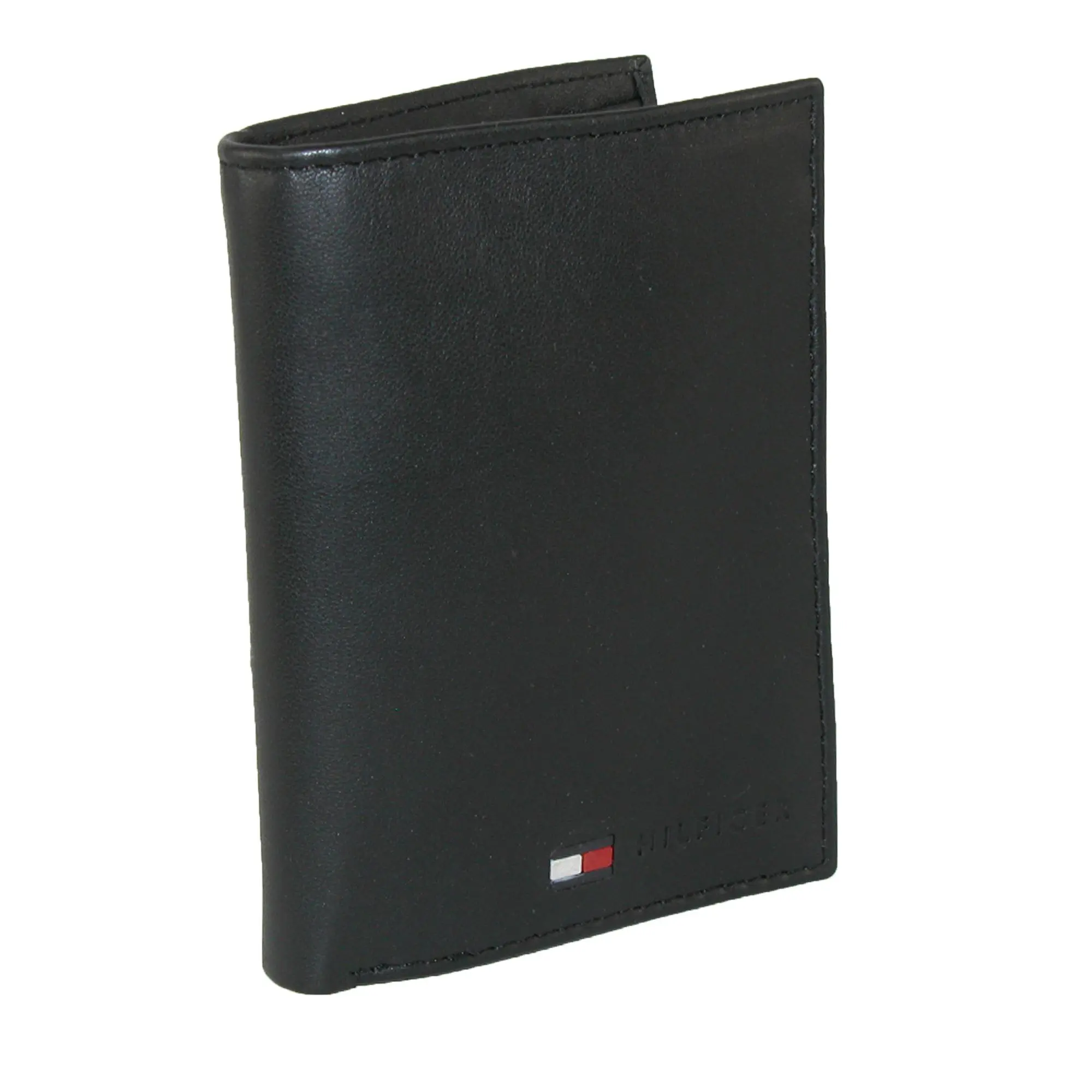 Tommy Hilfiger Men's Leather Stockton Credit Card Organizer Wallet, Hipster Wallets, Striped, Card Holder, One Size, Shiny Silver Metal Logo