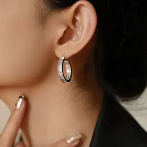 S925 silver peace knot round earrings about 8g2.4*2.6cm