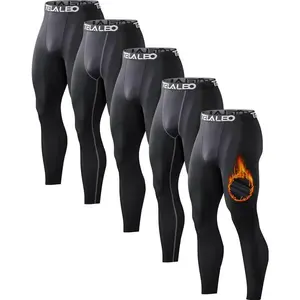 5 or 4 Pack Men's Thermal Compression Pants Fleece Lined Sports Tights Athletic Leggings Cold Weather Baselayer Winter Gear