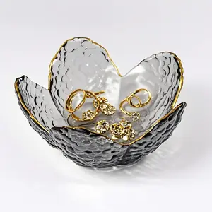 Glass  Dish Tray, Small  Tray Trinket Dish, Flower Ring Dish Engagement ,  Ring Holder for Women, Bathroom Jewlery Plate Dish, Nightstand  Bowl for Earrings