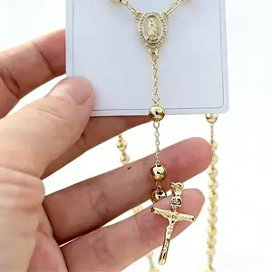 14K Gold Plated Catholic Y Necklace with Our Lady of Guadalupe and Rosary Beads - Elegant Cross Pendant for Women, Everyday Elegance |Religious Jewelry | Durable Chain, Christian Jewelry trendy fashion lover Mother's Day gift