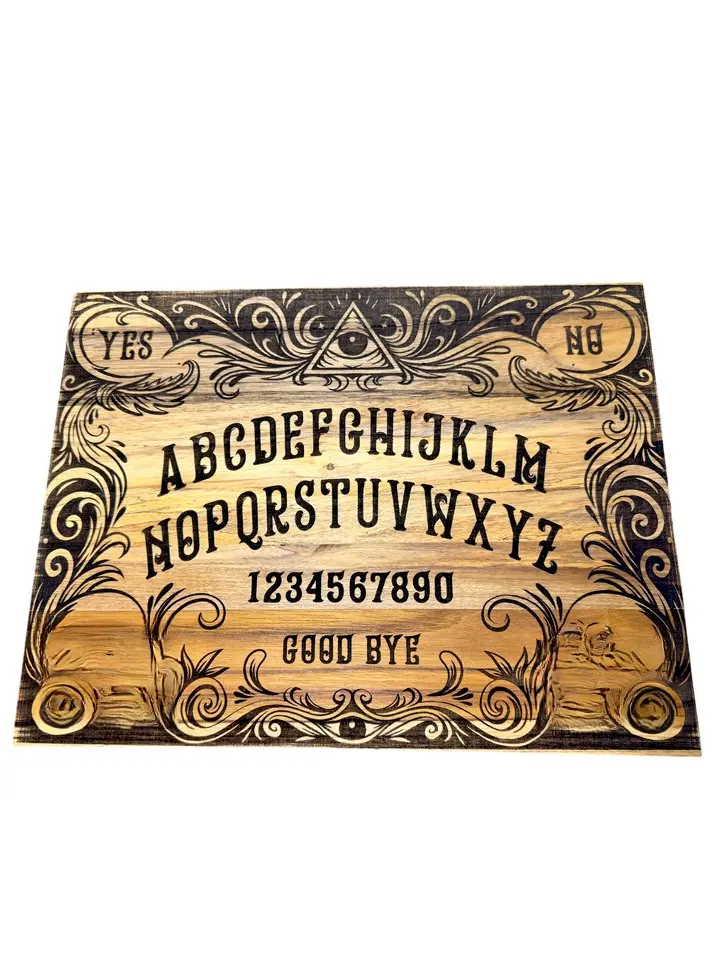 Spirit Board Acacia Cutting Board 12" x 15" - Durable Laser-Engraved Ouija Design for Horror Fans & Goth Kitchens