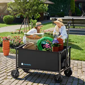 Foldable Wagon Cart, Lightweight Garden Utility Cart with Adjustable Handle, 150L Storage, 260 lbs Capacity, Cup Holders, Black
