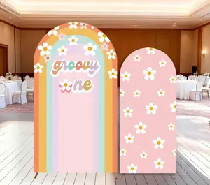 15-day Delivery Two Groovy Arch Backdrop Cover Daisy Rainbow Girl Baby 1st Birthday Party Hippie Retro Summer