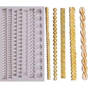 Scroll Lace Fondant Molds Baroque Chocolate Frame Decor Clay Frame Relief Mould for Birthday Wedding Cake Decoration Cupcake Topper Pie Crust Candy Resin Clay Furniture Corner Border Gray