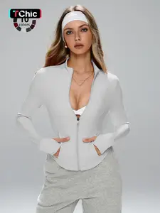 Women's Fitted Yoga Jacket with Full Zipper Design, Zip Front Jacket, Sports Yoga Jacket, Elasticity, 3D Cut, Running Tennis Fitness Yoga Outerwear, Yoga Jacket Top
