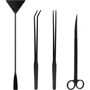 Aquarium Aquascape Tools Kit - 4 in 1 Terrarium Decor Supplies with Long Tweezers Feeding Tongs, Aquarium , Algae Scraper, Live Fish   Accessories Cleaning Trimming Kit