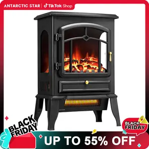 【TikTokShopBlackFriday】Freestanding Electric Fireplace Stove, Small Electric Fireplace Heater with Thermostat Control, 3D Realistic Flame,1500W & Thermostat，Overheating,Vintage Design,for Indoor Use.
