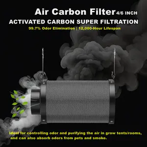 ALPHAGROW 4/6 Inch Air Carbon Filter Smelliness Control with Australia Virgin Charcoal,Odor Removal Carbon Filter for Grow Tent, Inline Fan, Hydroponics