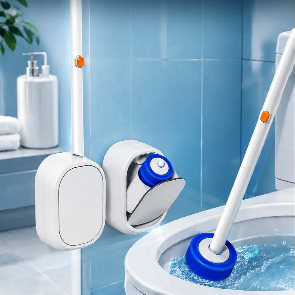 Disposable Toilet Brush Kit with 24 Replaceable Brush Heads Rotating Universal Brush Head Deep Clean Toilet Bowl Gap Odor Reducing Mess-Free Bathroom Cleaning Tool