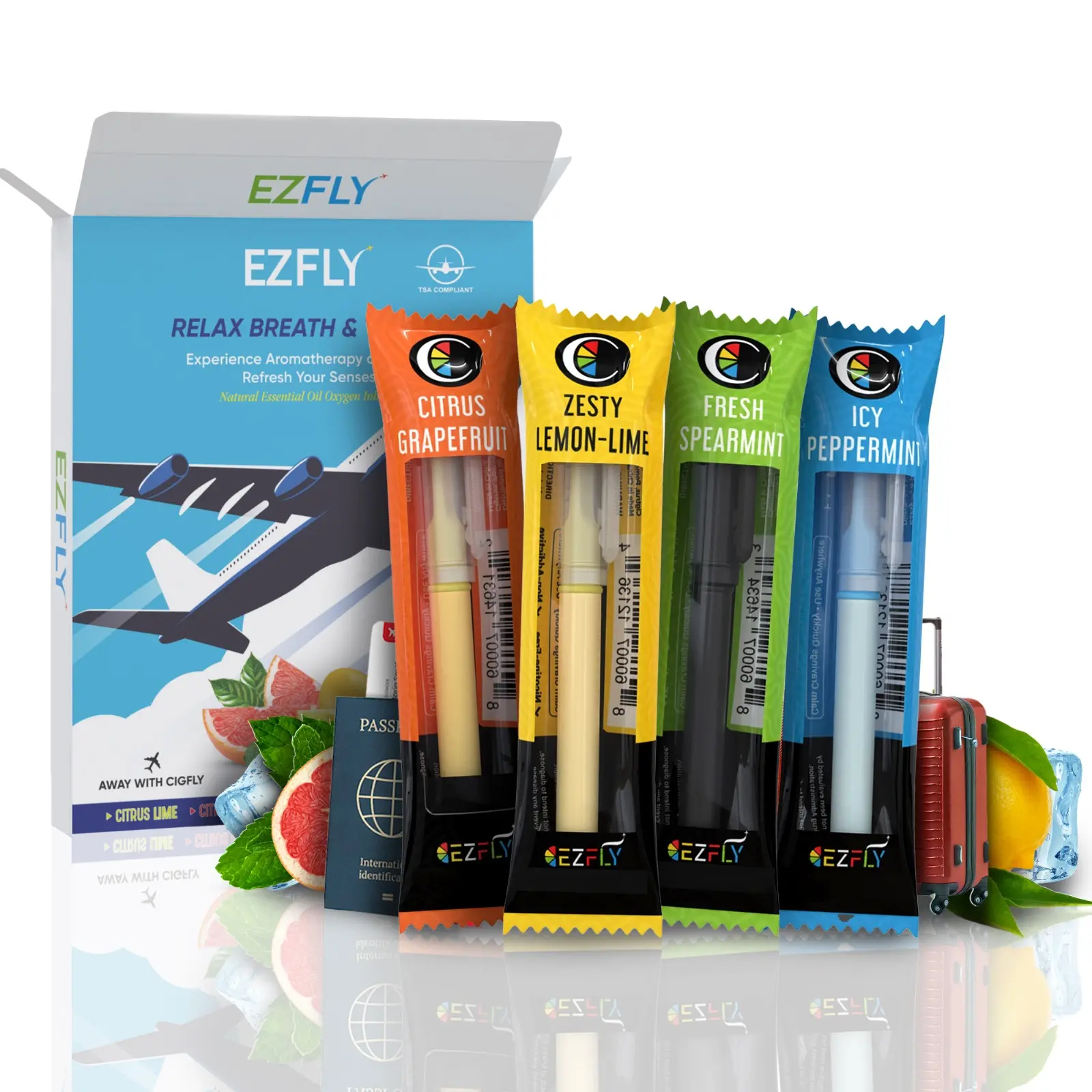 EZFly TSA-Accepted Travel and Flying Essential – Craving Relief & Habit Replacement | 4-Flavor Variety for Fresh Breath & Wellness Support