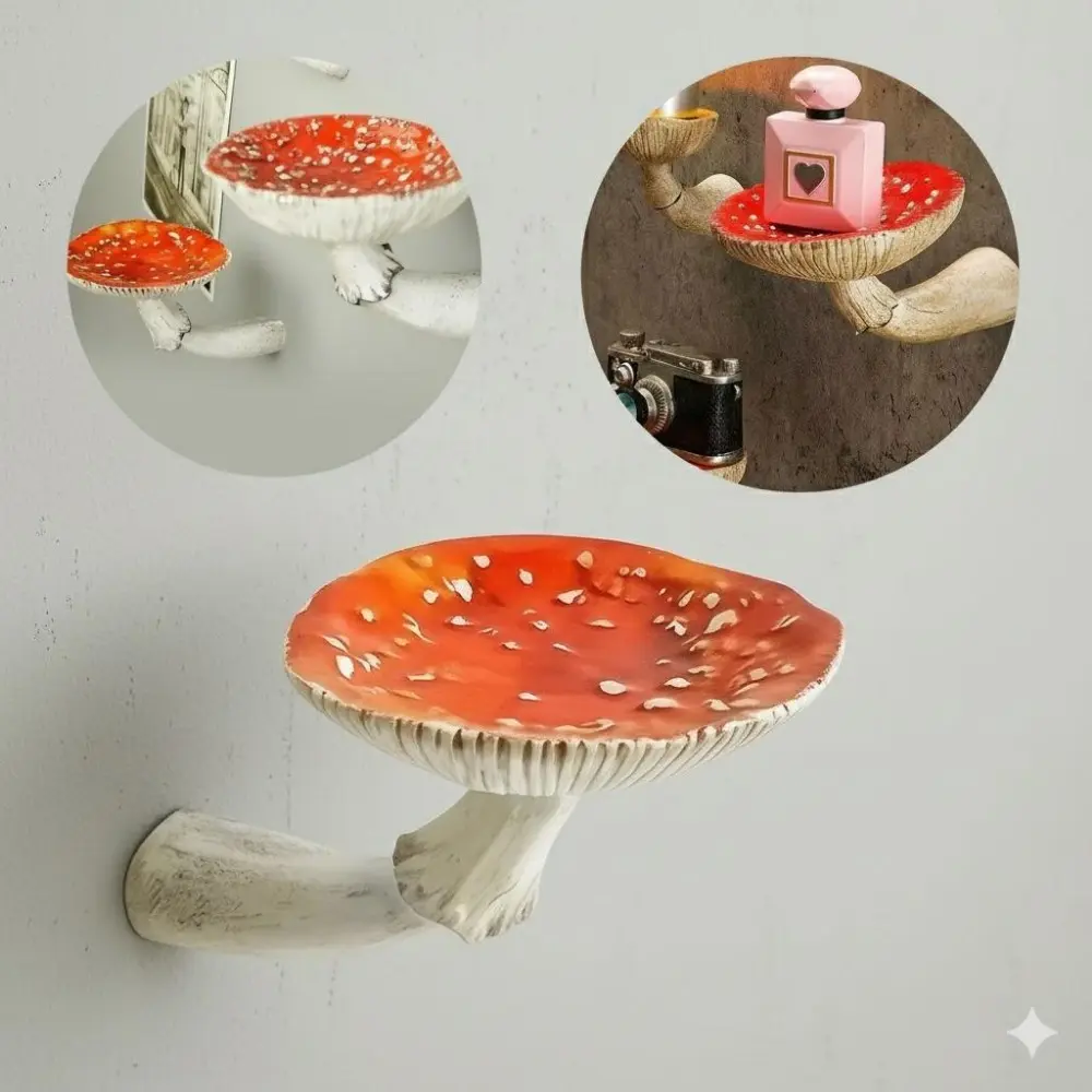 Mushroom Resin Wall Shelf, Ins Style Floating Shelves for Bathroom & Study, Moisture Proof Decorative Ledges, Nordic Wall Decor Storage in 3 Sizes, Multi-Scenario Wall Mounted Organizer.