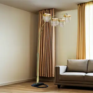 Gold 4 Square Shade Crystal Inspired Arch Floor Lamp Modern Decor for Living Room Bedroom