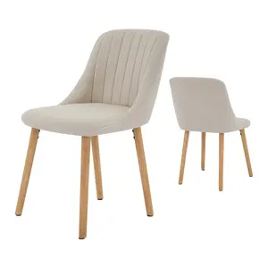 Dining Chairs Set of 2, Upholstered Mid Century Modern Kitchen Chairs with Wood Legs, Comfortable Armless Linen Accent Chair with High Back for Guest Waiting Reception Living Room, Beige