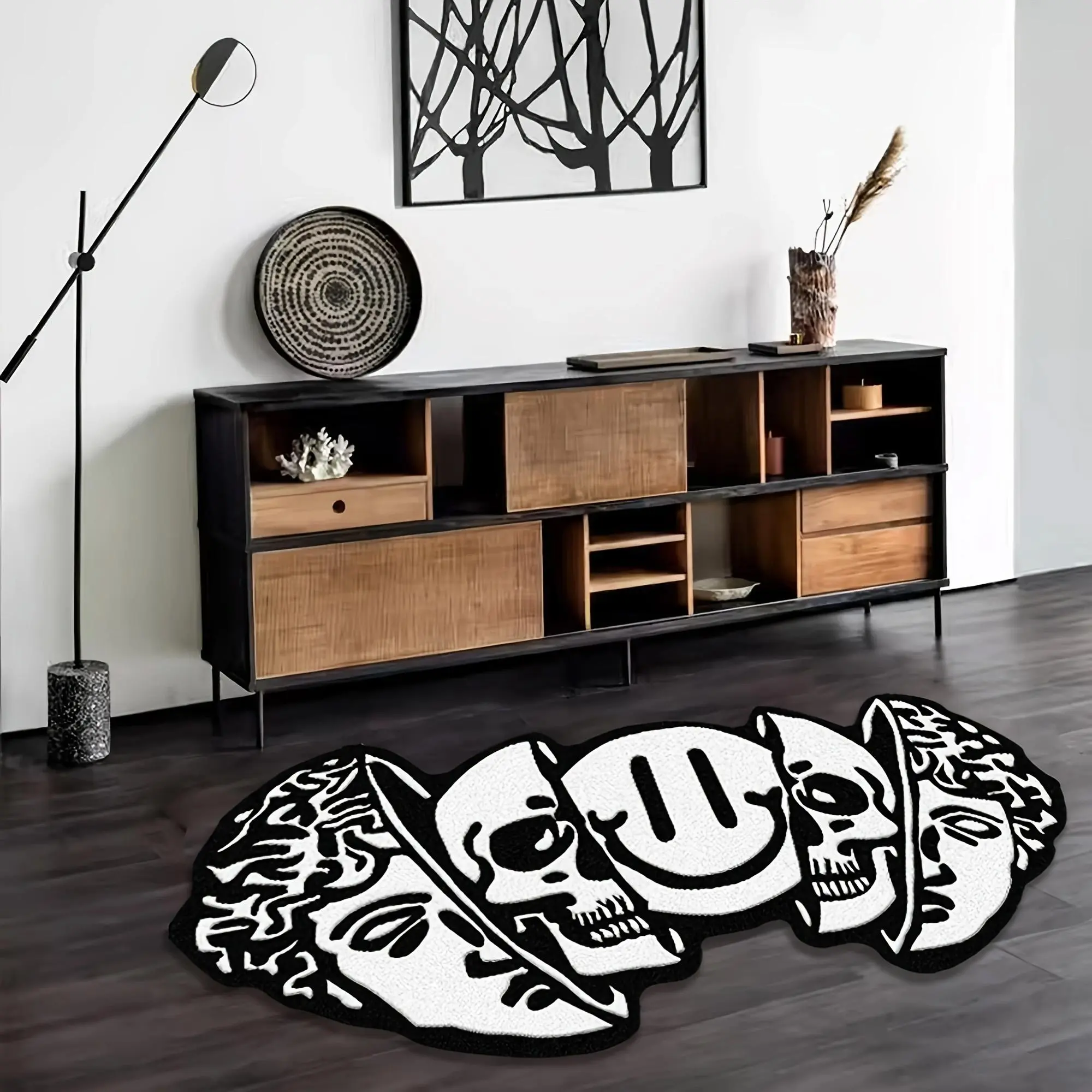 Abstract Skull Pattern Carpet, 1 Count Creative Non-slip Soft Floor Mat, Decorative Area Rug for Home Living Room Bedroom Study Room, Modern Abstract Rug, Contemporary Rugs, Home Decor Rugs, Indoor Area Rugs
